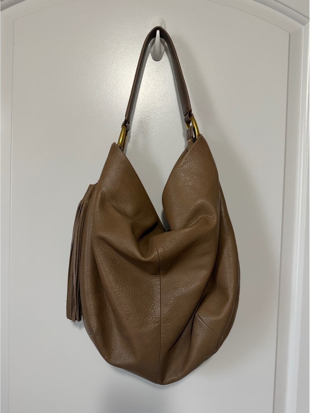 Hobo Genuine Leather Large Hobo Shoulder Bag with Tassel